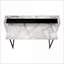 Bureau d'ordinateur 48 po avec huche de rangement | Stratifié aspect marbre blanc | Métal noir | Blanc | Panneau de particules-256225828