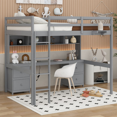 Lit mezzanine double avec tiroirs Jaquela Kids