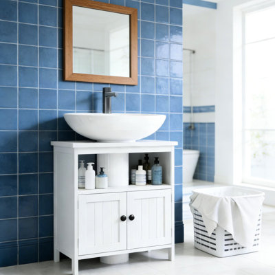 White Engineered Wood Under Sink Storage Cabinet For Bathroom, Modern Style, Space Saving Design With Door, - Tipping, 23.5" W X 11.75" D H, Assembly Needed Style Bathroom Cabinet, Fabrication, Door