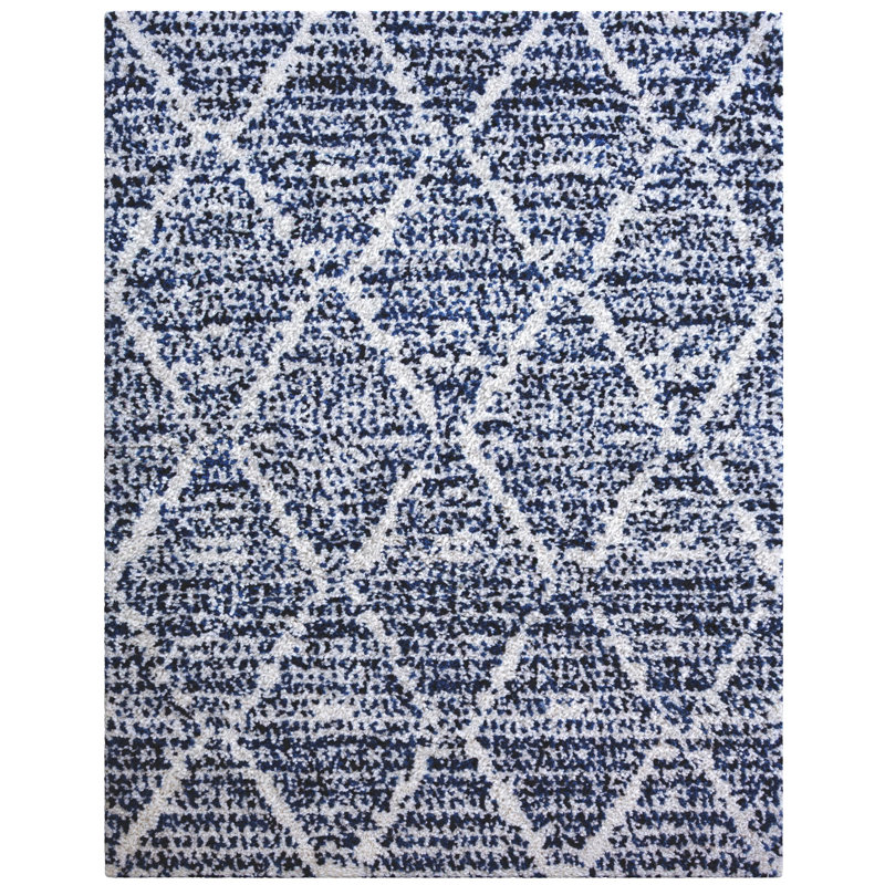 Tapis bleu et blanc en polyester Ajahnay, Rectangle 8 pi x 10 pi