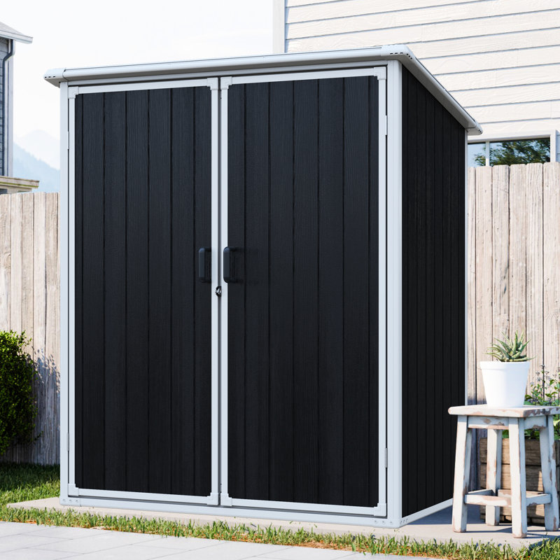 Remise de rangement extérieure 5 pi x 3 pi, armoire en résine imperméable noire, portes verrouillables, protégée, idéale pour les vélos et les outils de jardin, armoire avec étapes d'installation simple, protection, outils de masse pour l'extérieur