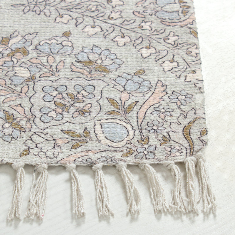 Tapis bohème touffeté à la main avec pampilles, Rectangle 2 pi 3 po x 3 pi 8 po