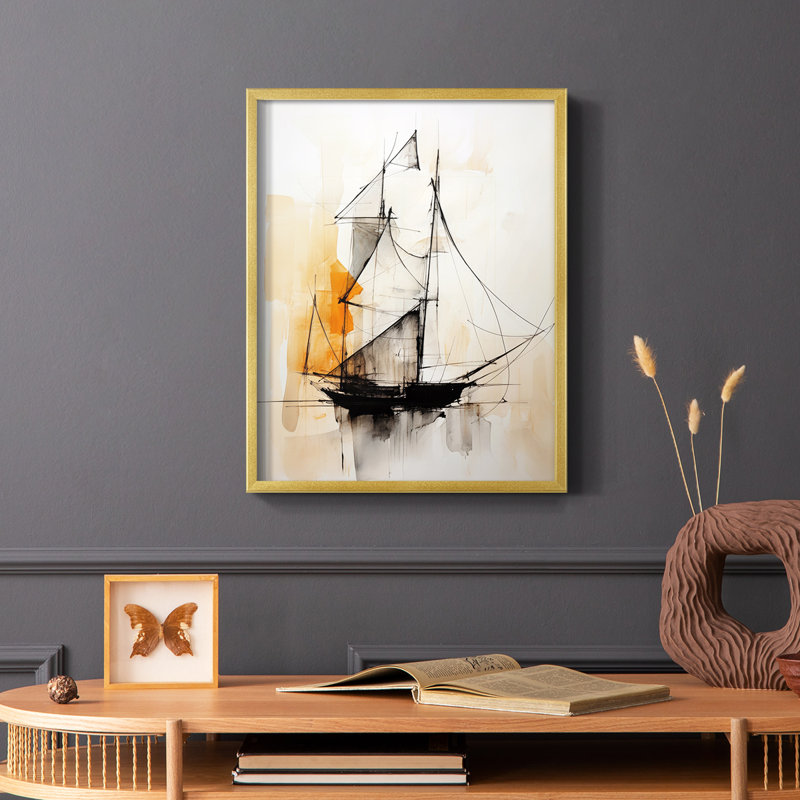 NAUTICAL Series CECLXVII - Impression encadrée de qualité supérieure - Prêt à être accroché - Aucun clou requis, Or