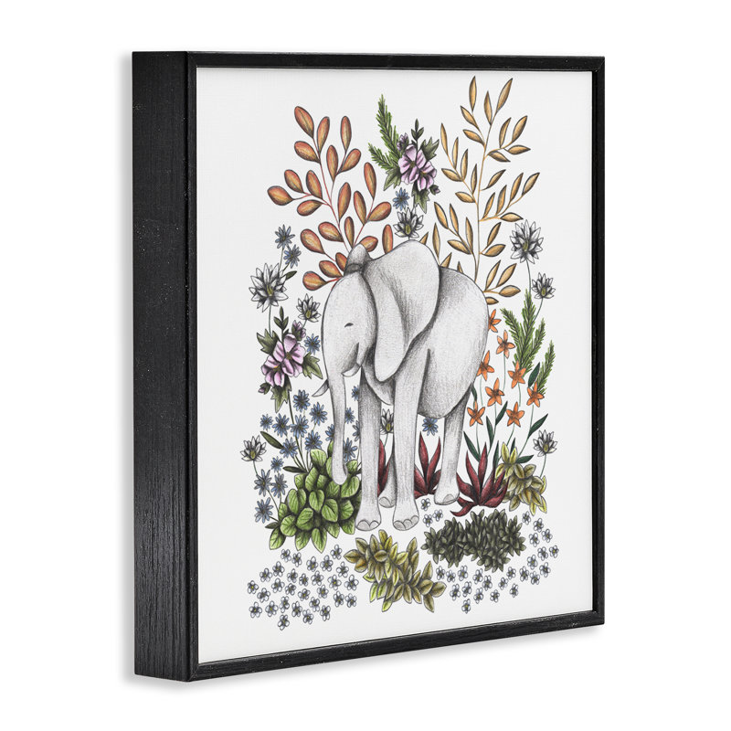 Jungle Wildlife Elephant, giclée encadrée, conception par Cecilia Battaini, H 17 po x l 17 po, Giclée encadrée noir minuit