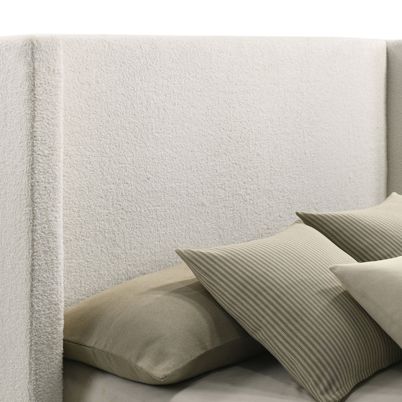 White Upholstered Eastern King Platform Bed