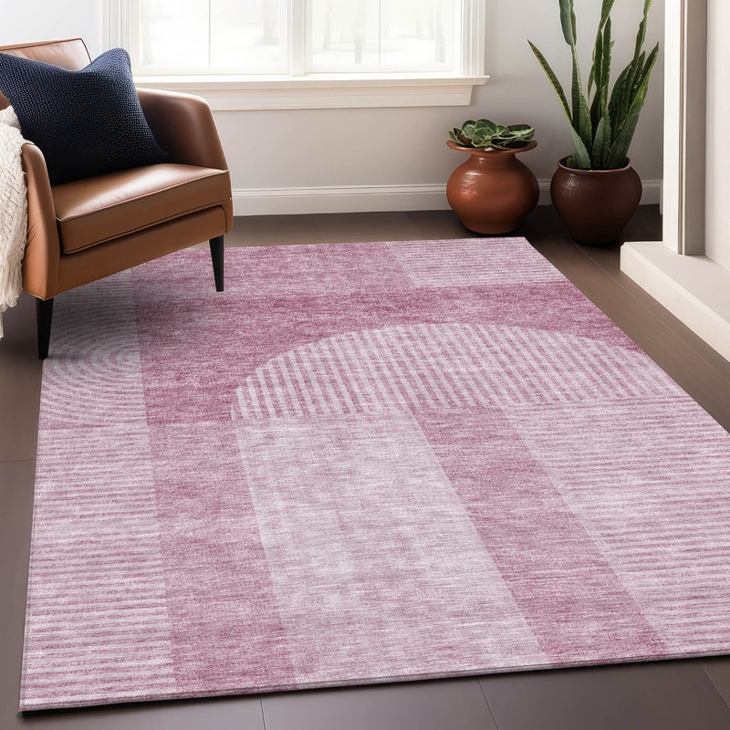 Tapis rosé de qualité supérieure lavable à la machine Prisco, Rectangle 10 pi x 14 pi