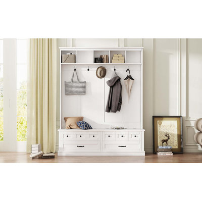 Elegant Wide Hall Tree With 5 Hooks,Versatile Entryway Lift Top Storage Bench With 2 Drawers,Retro Wooden 3-In-1 Coat Rack With Handles For Mudroom,Living Room