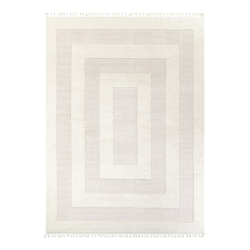 Reike Ivory Geometric Machine Woven Polyester Area Rug, Rectangle 10' x 13'1"