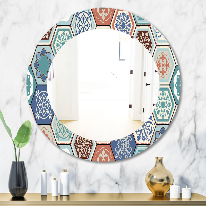 Light Blues and Tan - Mid-Century Mirror, 23.6" H x 23.6" W