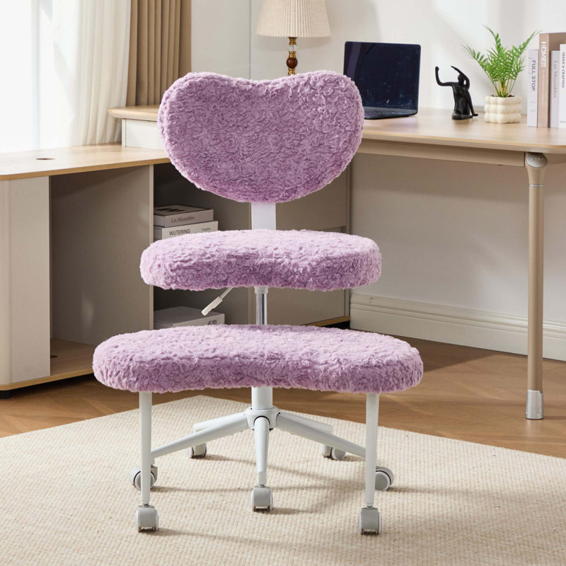 Fauteuil de méditation moderne plus avec pattes croisées, roues et tabouret réglable, Similifourrure, Violet