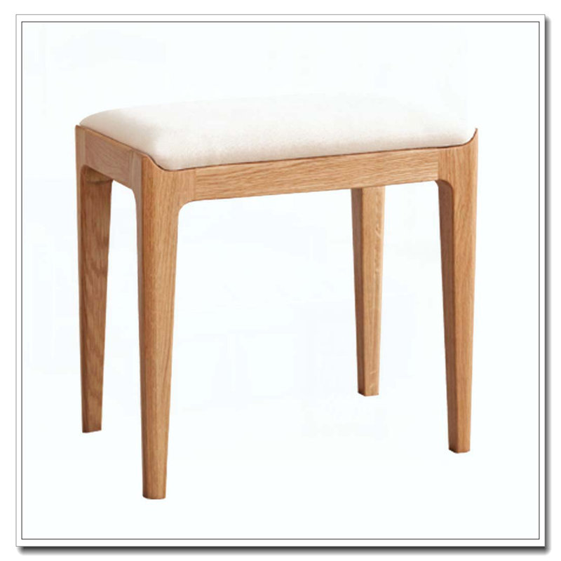Red Oak Solid Wood Bedroom Vanity Stool, Red Oak