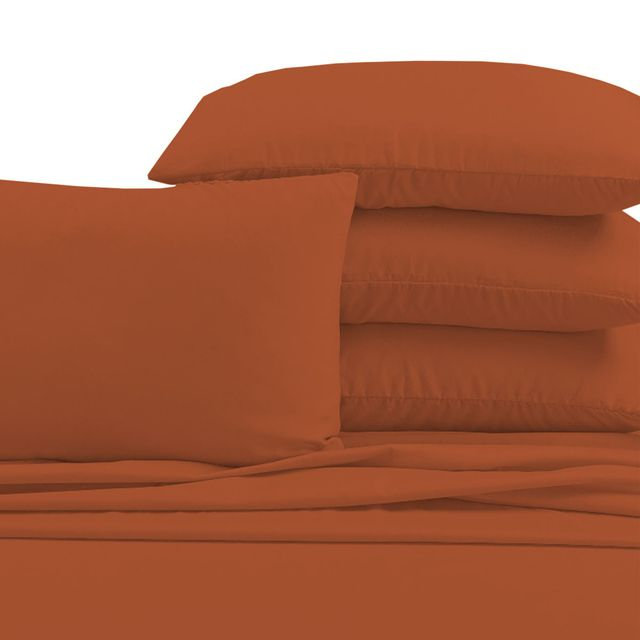 Queen Autumn Orange Bamboo Microfiber 6-Piece Deep Pocket Sheet Set