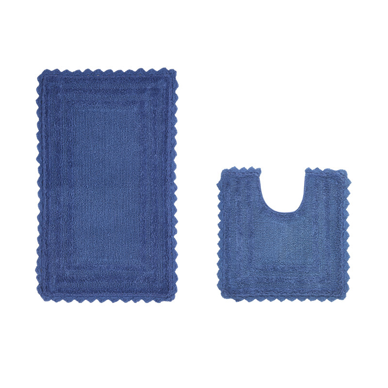 Jatia 100% Cotton Tufted 2 Piece Bathroom Rug Set, Reversible, Super Absorbent & Extra Soft Machine Washable Bath Rug Ideal for Shower & Tub Areas