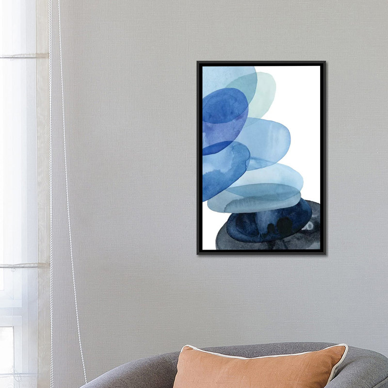 «River Worn Pebbles II», impression sur toile, H 26 po x l 18 po x P 1,5 po, Toile avec cadre noir, Pas de tapis