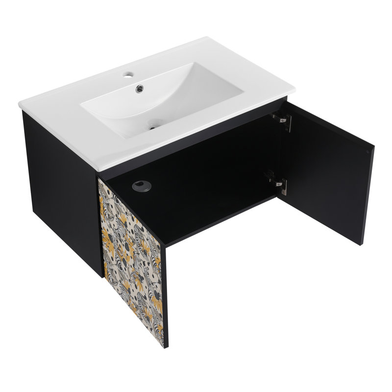Floating Wall-Mounted Bathroom Vanity With Ceramics Sink & Soft-Close Cabinet Door, KD-Package, Bathroom Vanity, 30'"