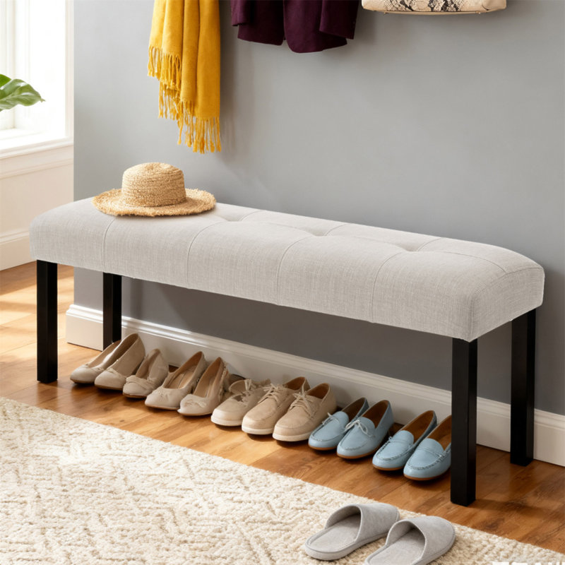 Banc de salle à manger en lin capitonné Modern, Beige