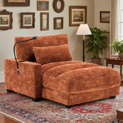 58" One Arm Upholstered Chaise Lounge Sofa With Chenille Tufted Design