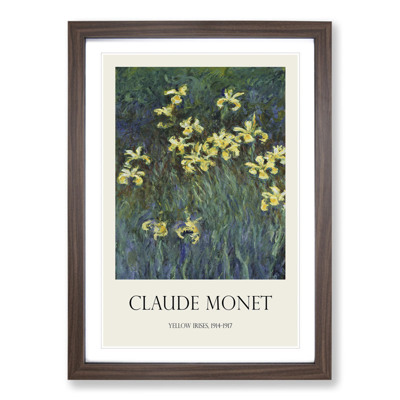 Yellow Irises Print by Claude Monet - Picture Frame Painting, 36cm H x 27cm W x 2cm D, Walnut