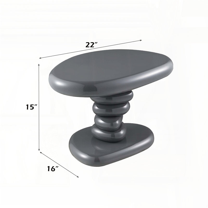 Table de bout haute brillance grise avec base en métal, H 15 po x l 22 po x P 16 po