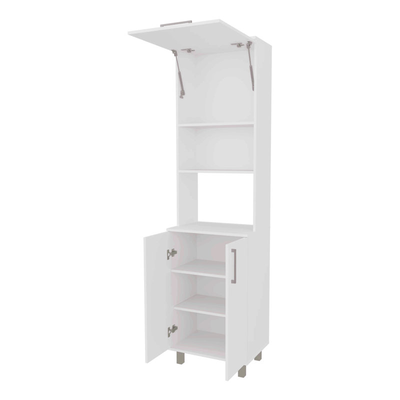 White Kitchen Pantry With 2-Pneumatic Door And Open Storage