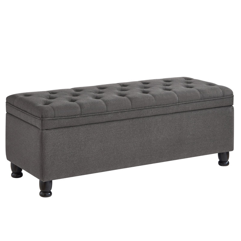 Banc de rangement en lin gris foncé avec boutons élégants, Gris foncé