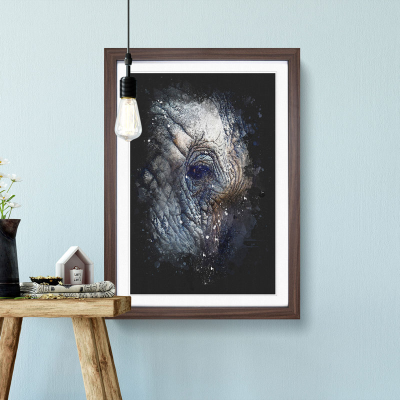 Blue Elephant - Framed Print, Walnut Framed, 63cm H x 45cm W x 2cm D