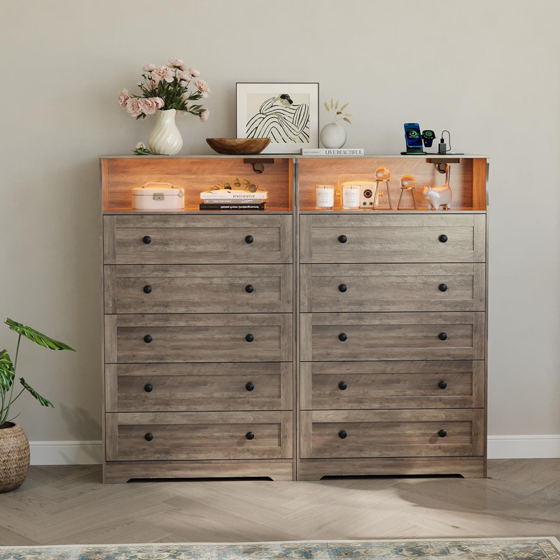 Commode 5 tiroirs Modern, Gris