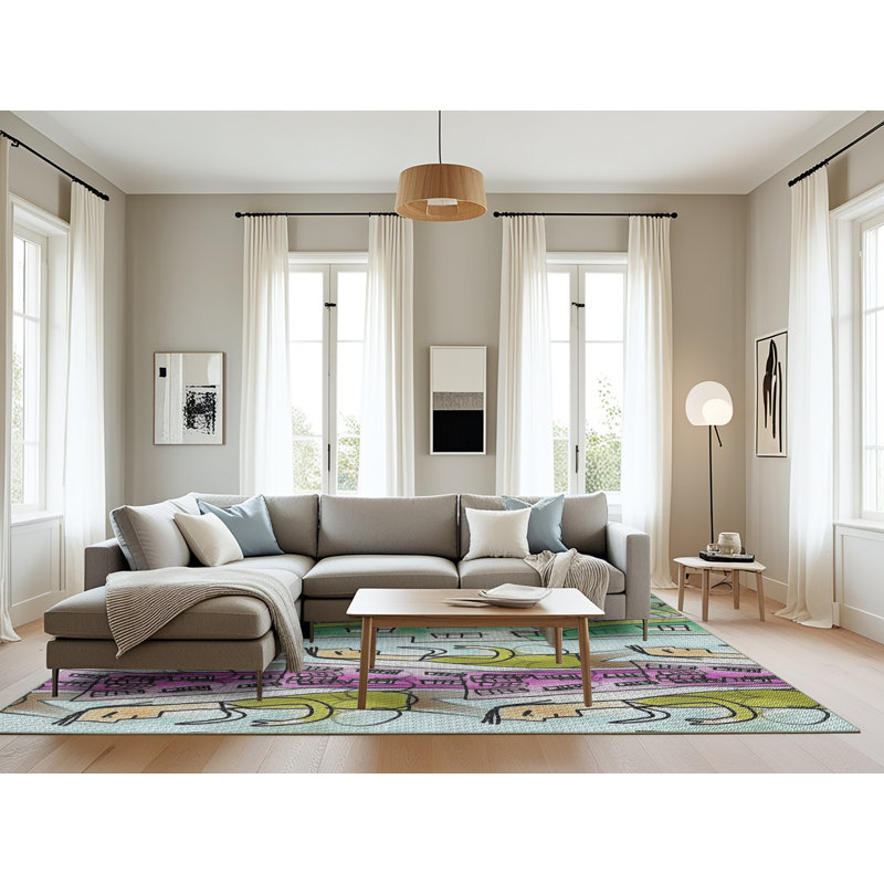 Tapis brun/vert à motifs, Rectangle 8 pi x 12 pi