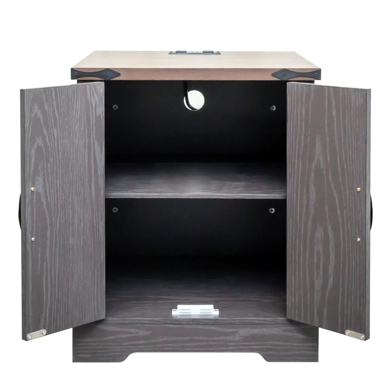 Table de bout à chargement rustique gris - salon en noyer avec tablette réglable et portes de grange pour table de chevet