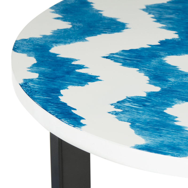 Modern Round Lacquered Metal End Table with Geometric Base