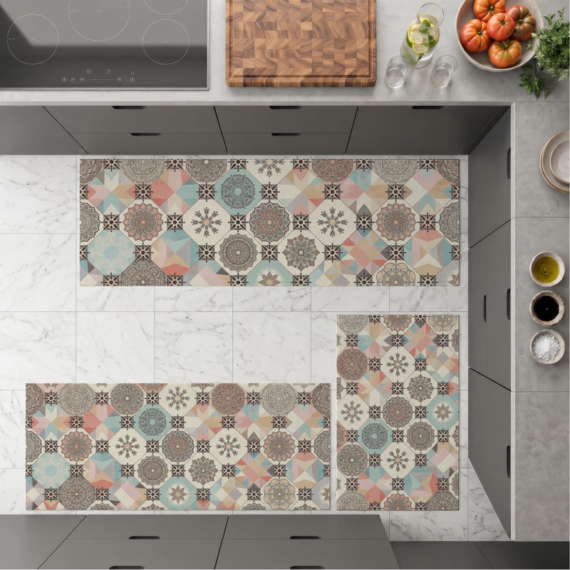 Geometric Floral Non-Slip Washable Kitchen Mats