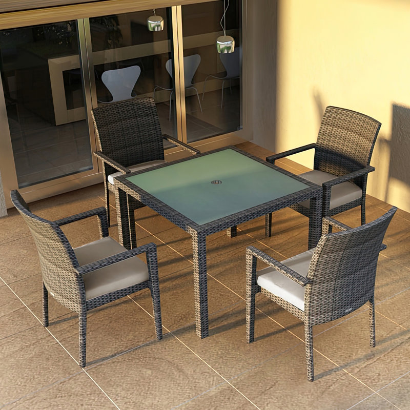 Urbana Outdoor 5 - Piece Dining Set with Cushions, Cast Silver Sunbrella®, Coffee Bean, 4