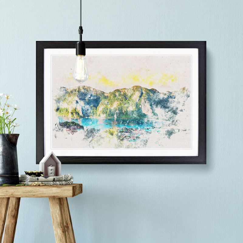 Phi Phi Islands in Thailand - Picture Frame Painting Print, 36cm H x 48cm W x 2cm D, Black Framed