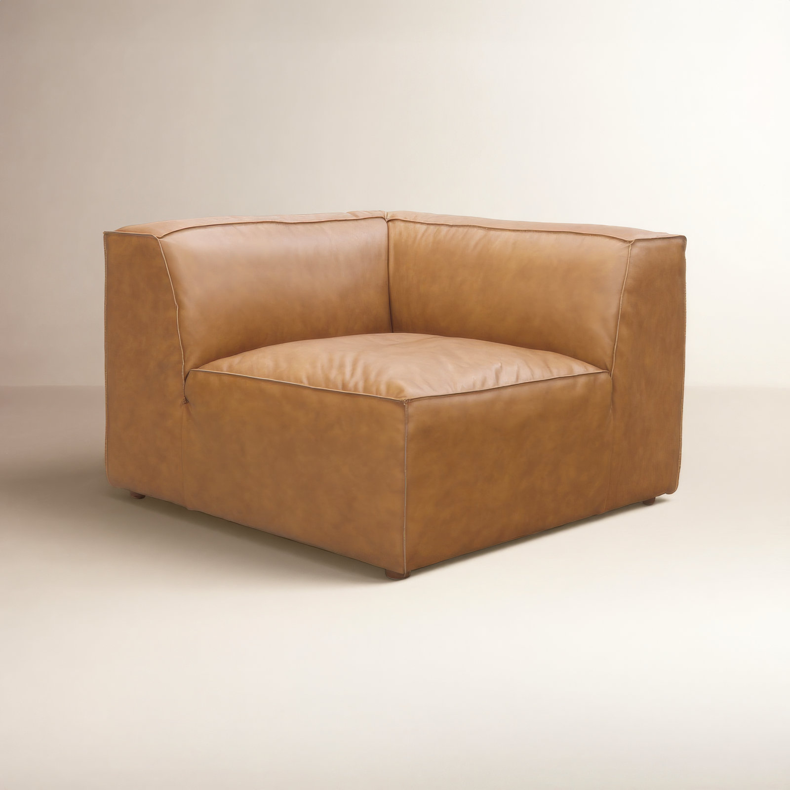 Foley Pine Genuine Leather Corner Chair, Tan Top Grain Leather