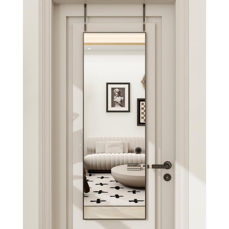 Miroir à hauteur réglable au-dessus de la porte de 14 po x 48 po, miroir suspendu rectangulaire en verre trempé incassable et cadre en alliage d'aluminium pour dortoir, chambre à coucher, salle de bain, noir