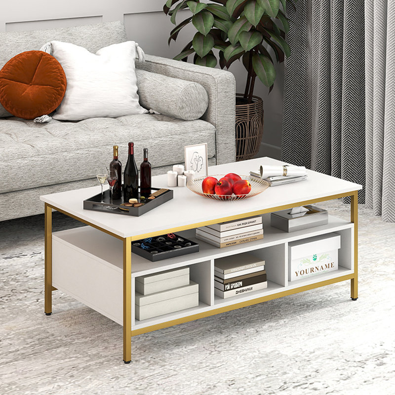 Coffee Table with Storage, Gold, White
