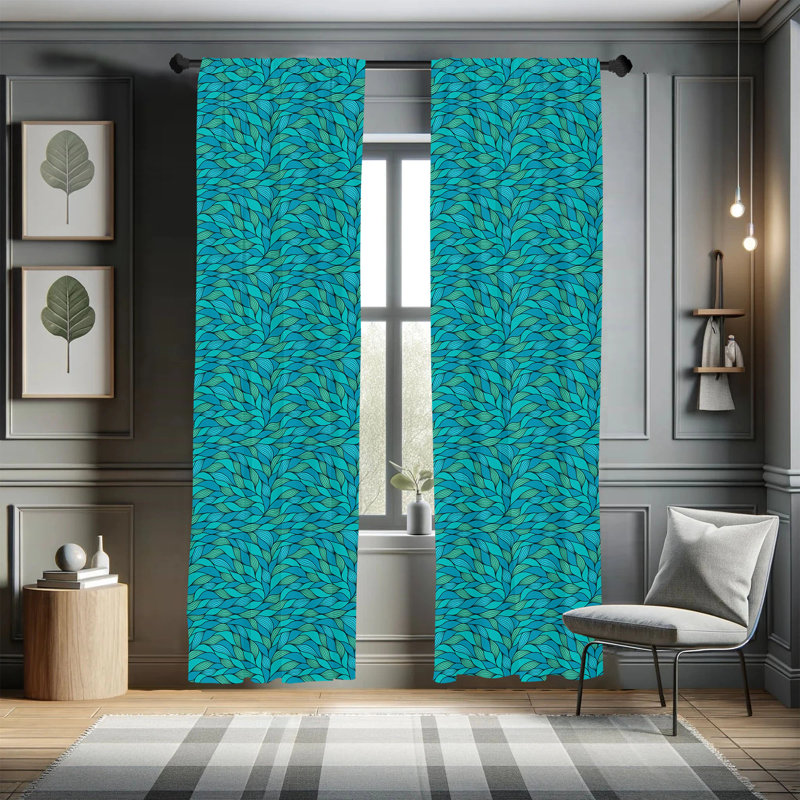 Teal Blue Polyester Rod Pocket Room-Darkening Curtain Panels, 28" x 63"