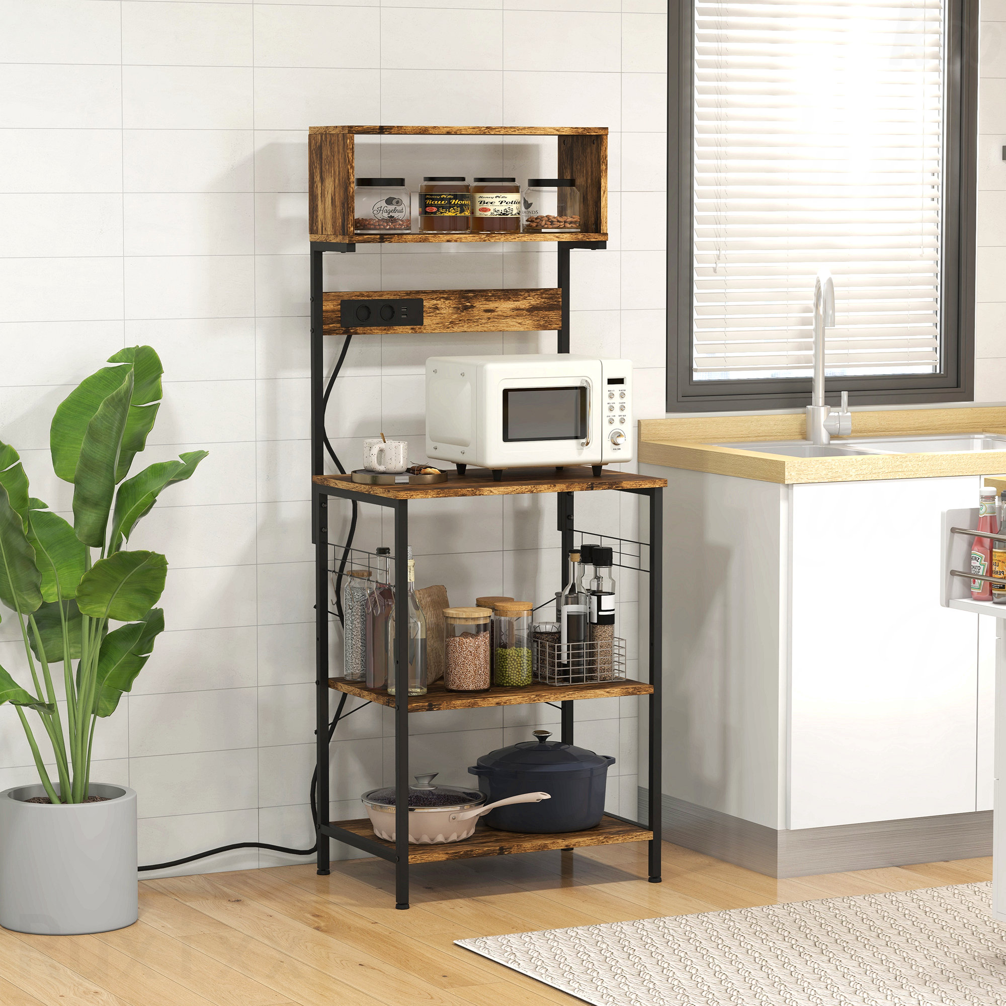 Trent Austin Design® Rustic Brown Kitchen Bakers Rack with Power Outlet ...