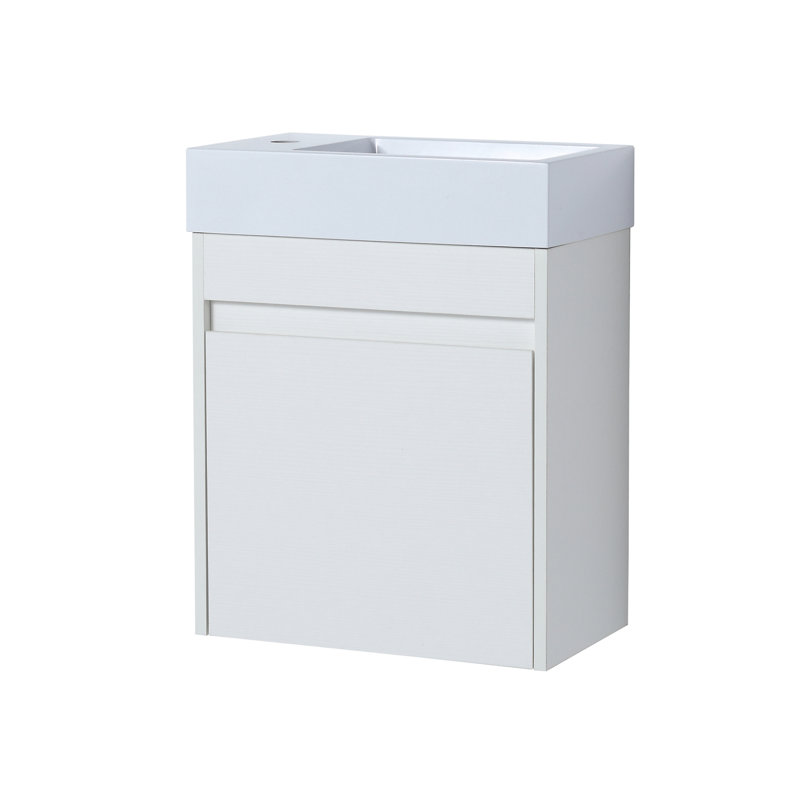Meuble-lavabo moderne de 18 po - fixé au mur avec une cuve en résine blanche et beaucoup de rangement, un grand compartiment de rangement pour l'évier de porte, une fermeture en douceur
