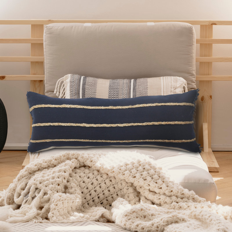 Navy and Tan Jute Braided Rectangular Lumbar Pillow