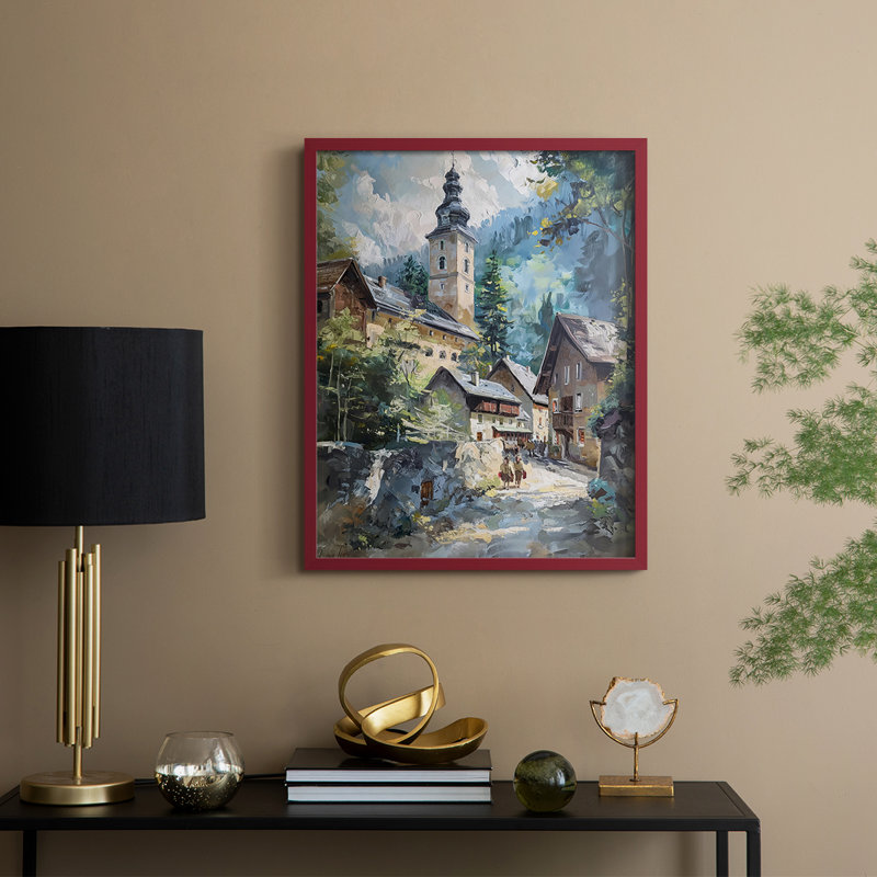 «LANDSCAPES Series CECLxxVI», reproduction d'art encadrée - bois massif, Rouge, H 30 po x l 24 po