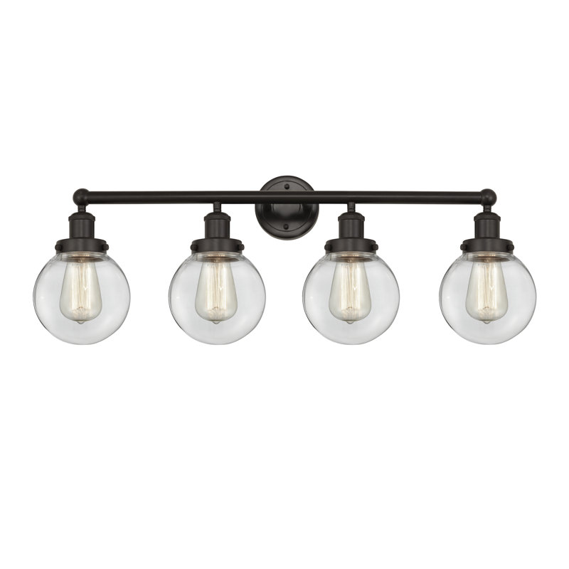 Éclairage pour meuble-lavabo à intensité variable à 4 lumières Alfonsa, Bronze huilé, Transparent