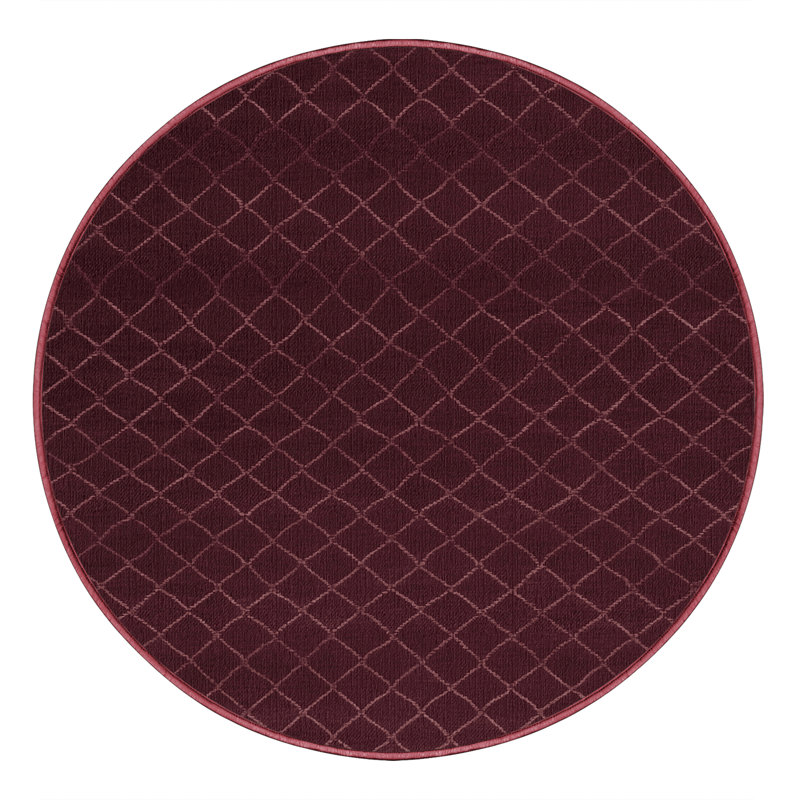 Machine Washable Trellis Red Area Rug, Round 3'