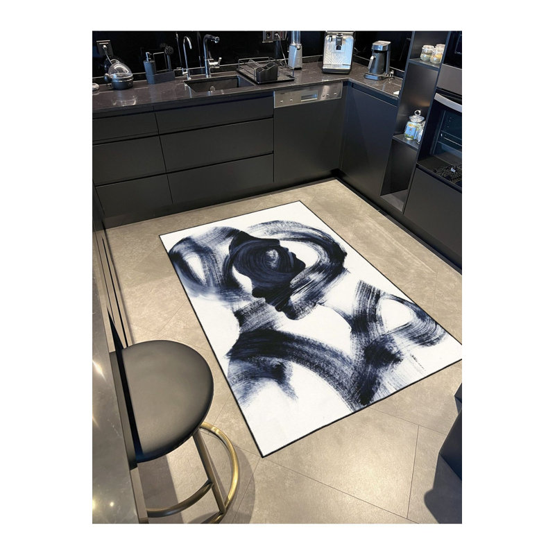 Tapis décoratif tissé à la machine à motifs modernes et lavable à la machine, Sous-tapis rond 3 pi 3 po inclus