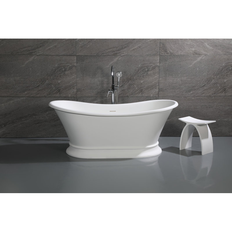 Kingston Brass Arcticstone 68-Inch Solid Surface Oval Double Slipper Pedestal Tub with Drain (No Faucet Drillings)