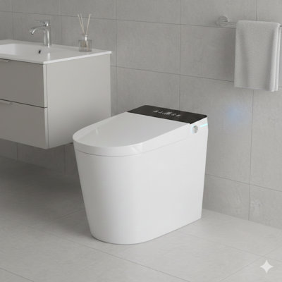 Toilette intelligente peu encombrante avec siège de bidet intégré, conception contemporaine sans réservoir d'une profondeur de 23,25 pouces, avec ouverture et chasse d'eau automatiques, siège chauffant et séchage à l'air chaud instantané, idéal pour les petites salles de bain
