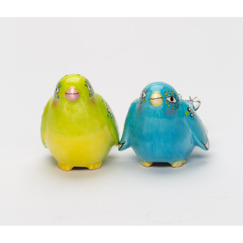 Hand-Painted Ceramic Bohemian Birds Salt and Pepper Shakers