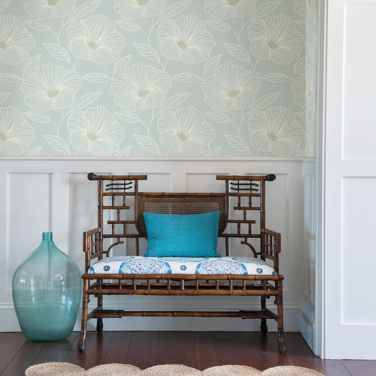 Mistral Mythic Floral Wallpaper Sample, Seafoam