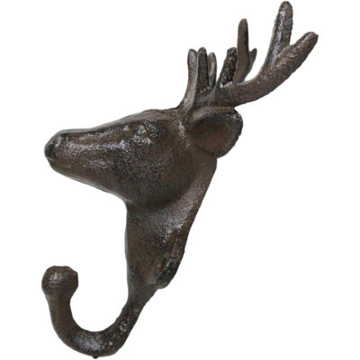 Pack Of 2 Rustic Elk Deer Head With Antlers Wall Coat Hook Sculptures