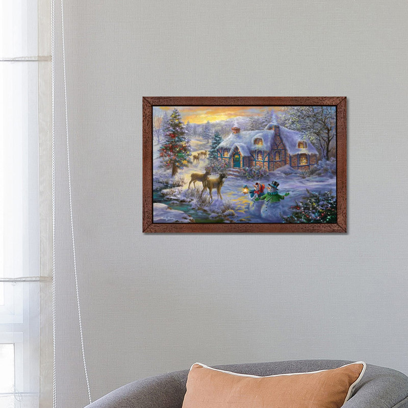 Christmas Cottage II by Nicky Boehme - Wrapped Canvas Painting, Brown Framed, 66.04 cm H x 45.72 cm W x 3.175 cm D